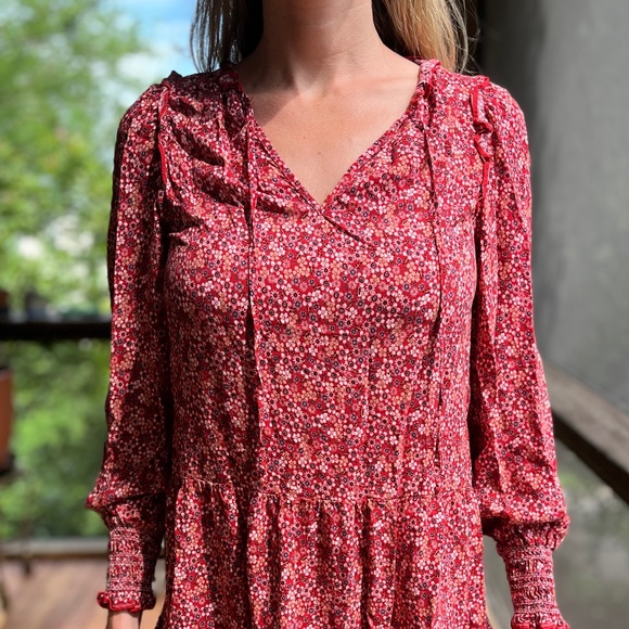 Max Studio red floral prairie dress - Picture 1 of 4